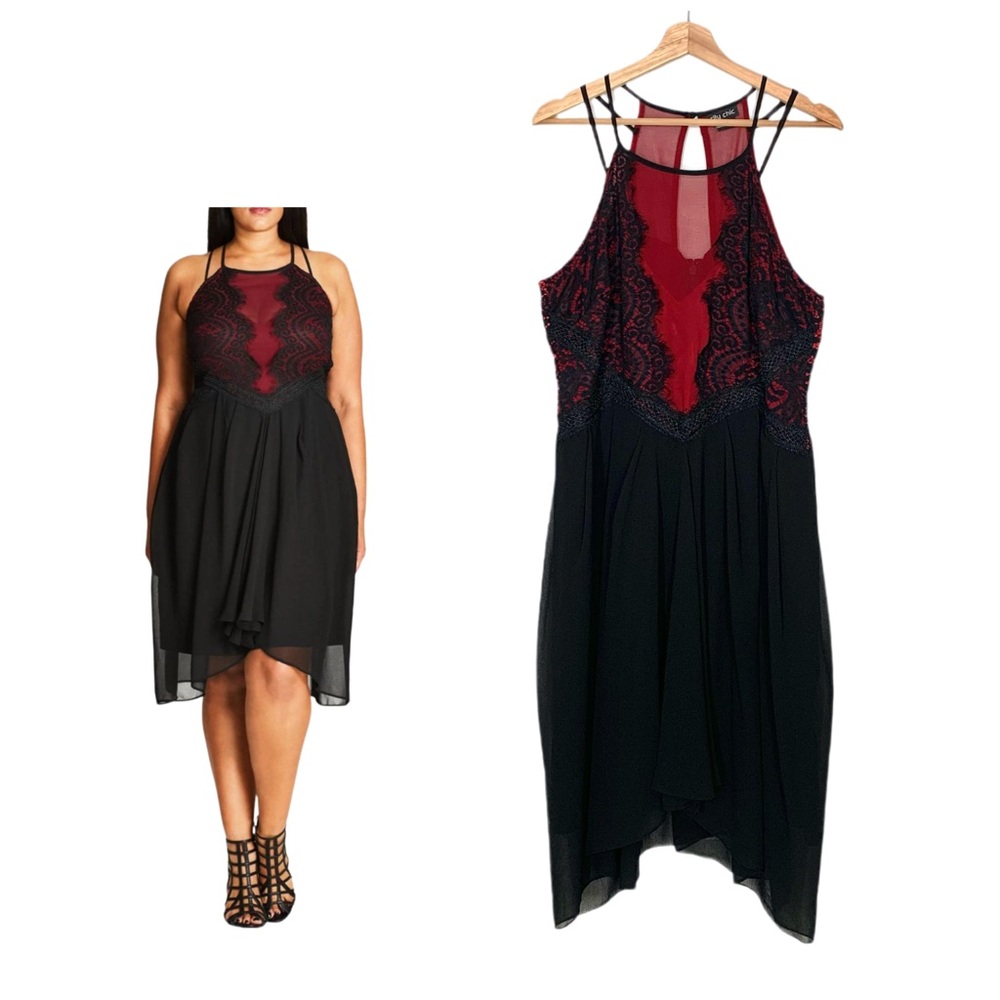 City Chic Lace Decadence Party Dress Black Red Medium Dark Romantic